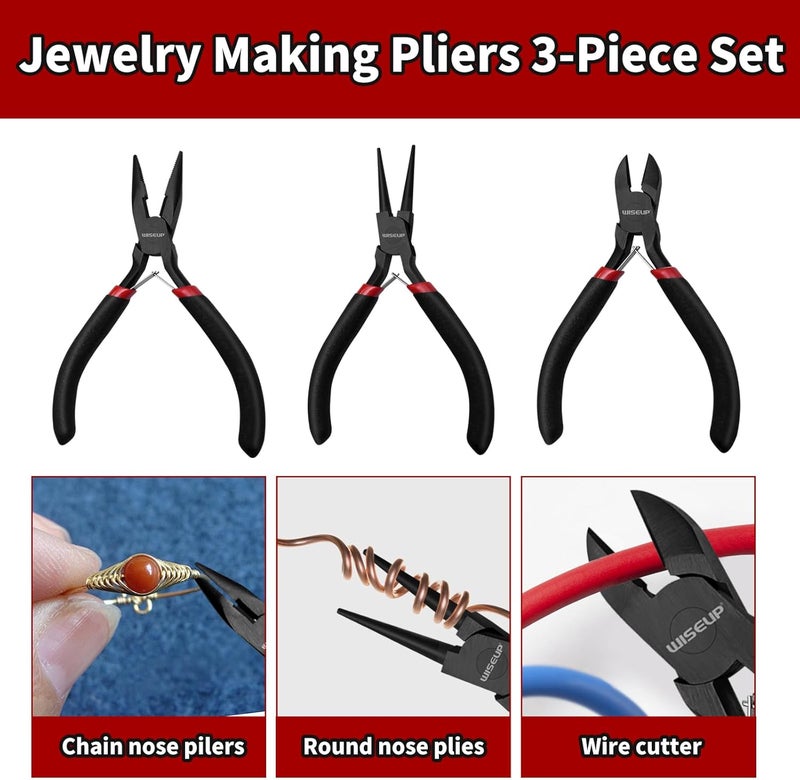 WISEUP 3 Pcs Jewelry Pliers Set - Needle/Chain Nose, Round Nose and Wire Cutters for Jewelry DIY Craft，Repair & Wire Wrapping - Image 3